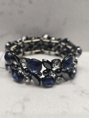 New W/ Tags Elegant Navy Gray Crystal Stretch Bracelet Jewelry Forever 21
